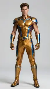 Male Superhero Athletic Build In Form Fitting Amber Suit