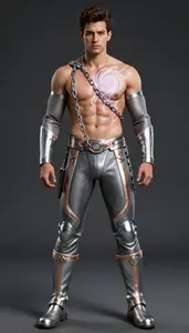 Male Superhero Athletic Male In Woven Steel Ensemble With