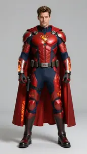 Male Superhero Copper Red And Navy Tactical Suit With Molten