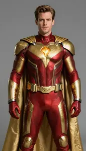 Male Superhero Crimson And Gold Combat Suit With Torso