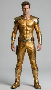 Male Superhero Male Figure In Reflective Amber Outfit With