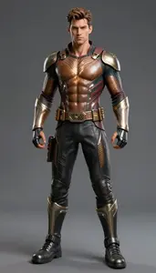 Male Superhero Male Figure In Leather Iron Outfit With