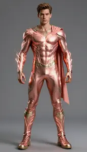 Male Superhero Male Figure In Energy Infused Rose Gold