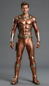 Male Superhero Male Figure In Woven Copper Outfit With