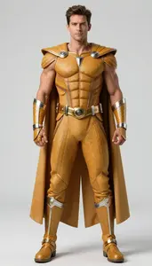 Male Superhero Male Figure In Woven Amber Outfit With