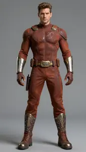 Male Superhero Male Figure In Reinforced Fabric Rust Outfit