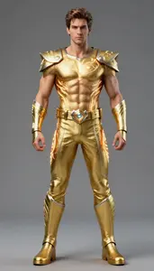 Male Superhero Male Figure In Smooth Gold Outfit With