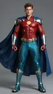 Male Superhero Male Hero In Sleek Ruby Ensemble Shirtless