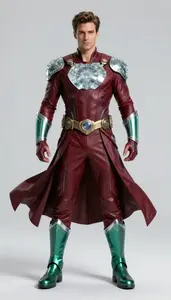 Male Superhero Male Hero In Sleek Garnet Ensemble Powerful