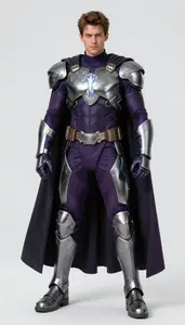 Male Superhero Midnight Violet And Steel Armor With Arc Lit