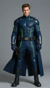 Male Superhero Midnight Blue Tactical Suit With Neon Green