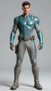 Male Superhero Muscular Male Warrior In Turquoise And Ash