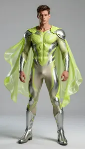 Male Superhero Muscular Male Warrior In Lime And Titanium