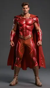 Male Superhero Muscular Male Warrior In Rust And Ruby