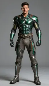 Male Superhero Muscular Male Warrior In Obsidian And Emerald