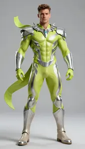 Male Superhero Muscular Male Warrior In Lime And Platinum