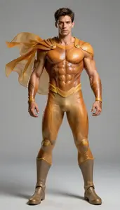 Male Superhero Muscular Male Warrior In Ochre And Tan