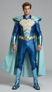 Male Superhero Ocean Blue And Pearl Armor With Wave Etched