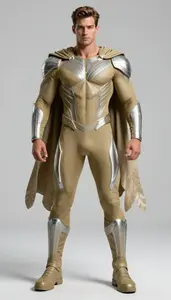 Male Superhero Powerful Male Physique In Khaki And Silver