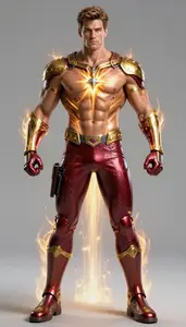 Male Superhero Powerful Male Physique In Maroon And Amber