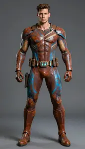 Male Superhero Powerful Male Physique In Rust And Cyan