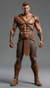 Male Superhero Powerful Male Physique In Rust And Obsidian