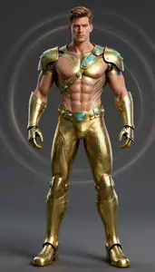 Male Superhero Powerful Male Physique In Brass And Opal