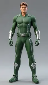 Male Superhero Sculpted Male Figure In Mesh Forest Green