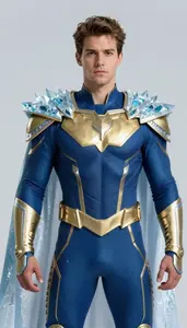 Male Superhero Snow Blue And Gold Battle Suit With