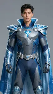 Male Superhero Snow Gray And Sapphire Armor With Frosted