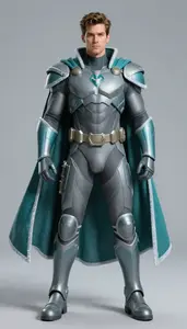 Male Superhero Snow Gray And Teal Exo Armor With Frosted