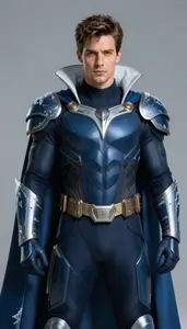Male Superhero Snow White And Navy Armored Suit With Bold