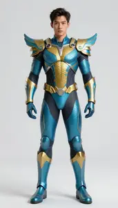 Male Superhero Striking Male Form In Scaled Protective Outer