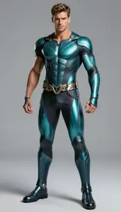 Male Superhero Strong Masculine Build Adorned In Lightweight