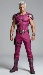 Male Superhero Strong Male Physique Showcasing Platinum And
