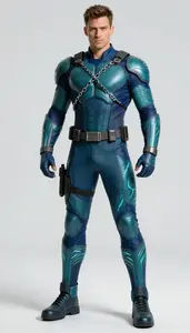Male Superhero Strong Male Physique Showcasing Teal And
