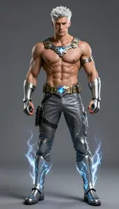 Male Superhero Strong Male Physique Showcasing Platinum And