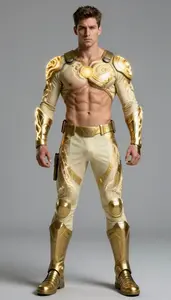Male Superhero Strong Male Physique Showcasing Gold And