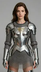 Woman Superhero Armor Of Polished Steel Plates Strapped Over