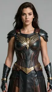 Woman Superhero Armor Of Dark Leather With Intricate Tooling