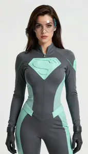 Woman Superhero Charcoal And Mint Combat Suit Clear Face