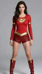 Woman Superhero Garnet Red Fitted Tunic With Gold Emblem