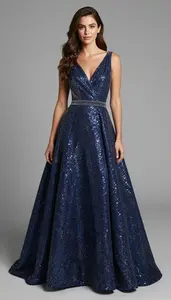 Woman Superhero Gown Of Midnight Blue With A Pattern Of Tiny