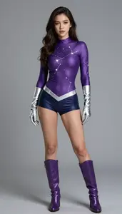 Woman Superhero Indigo Purple Fitted Bodysuit With Silver