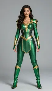 Woman Superhero Jade Green Armor Tunic With Gold Details