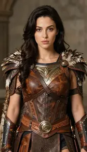 Woman Superhero Leather And Hide Armor In Earthy Brown Tones