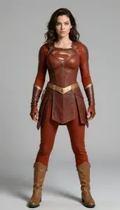 Woman Superhero Rust Brown Armor Tunic With Tan Trim