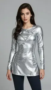 Woman Superhero Suit Of Shining Silver Mail Worn Over A