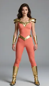 Woman Superhero Sunset Coral Armor Top With Gold Accent