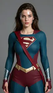 Woman Superhero Teal And Burgundy Action Suit With Sash